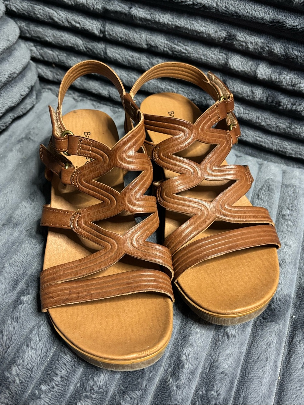 BareTraps Brown Zigzag Strappy Wedge Sandals